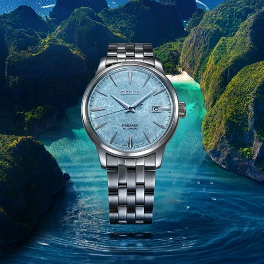 Seiko Presage Cocktail Time Maya Bay Limited Edition Ice Blue Dial Men's Watch - SRPM01J