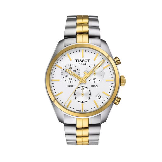 Tissot T Sport PR 100 Chronograph White Dial Two Tone Steel Strap  For Men's Watch - T101.417.22.031.00