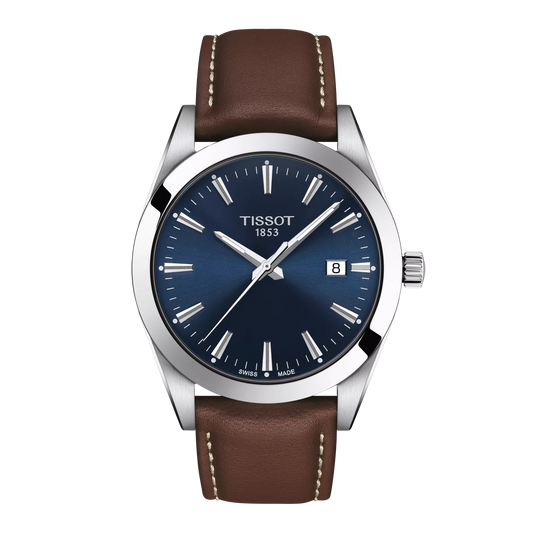 Tissot Gentleman Blue Dial Brown Leather Strap Men's Watch - T127.410.16.041.00