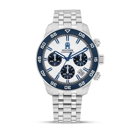 Tommy Hilfiger White with Blue Sub Dial Stainless Steel Bracelet Men's Watch - 1792157