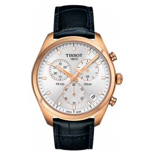 Tissot T Classic PR 100 Chronograph Silver Dial Black Leather Strap Watch for Men - T101.417.36.031.00