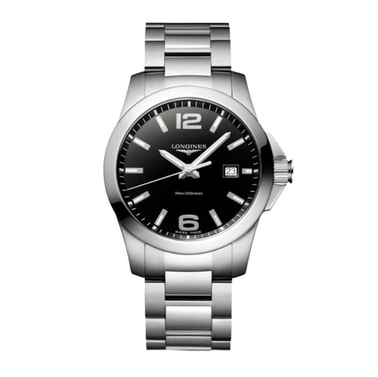 Longines Conquest Black Dial Stainless Steel Bracelet Men's Watch - L37594586