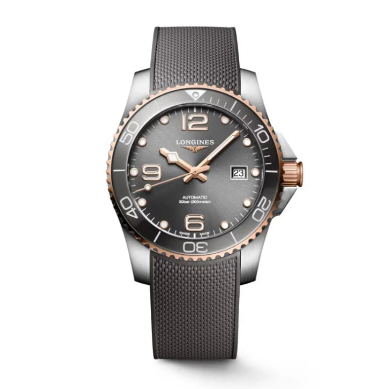Longines Hydroconquest Automatic Grey Dial Rubber Strap Men's Watch - L3.781.3.78.9