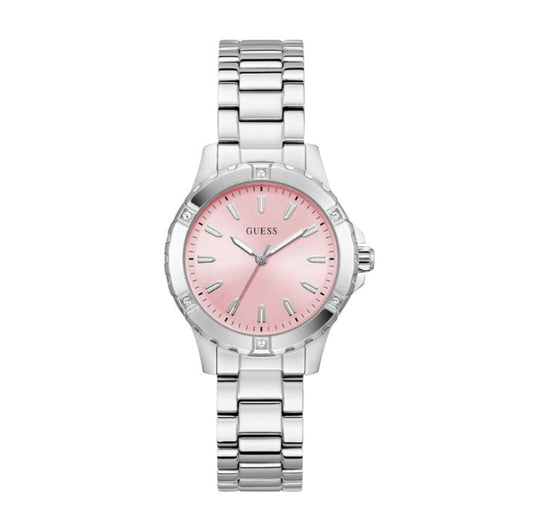 GUESS Pink Dial Silver Tone Ladies Watch - GW0948L7