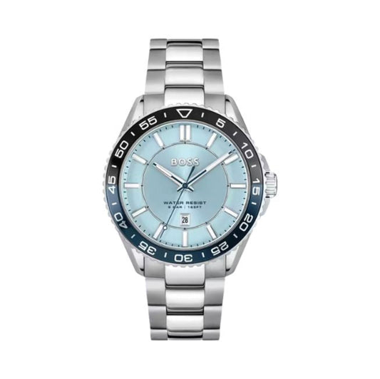 Hugo Boss Runner 3H Light Blue Dial Silver Steel Strap Men's Watch - 1514207