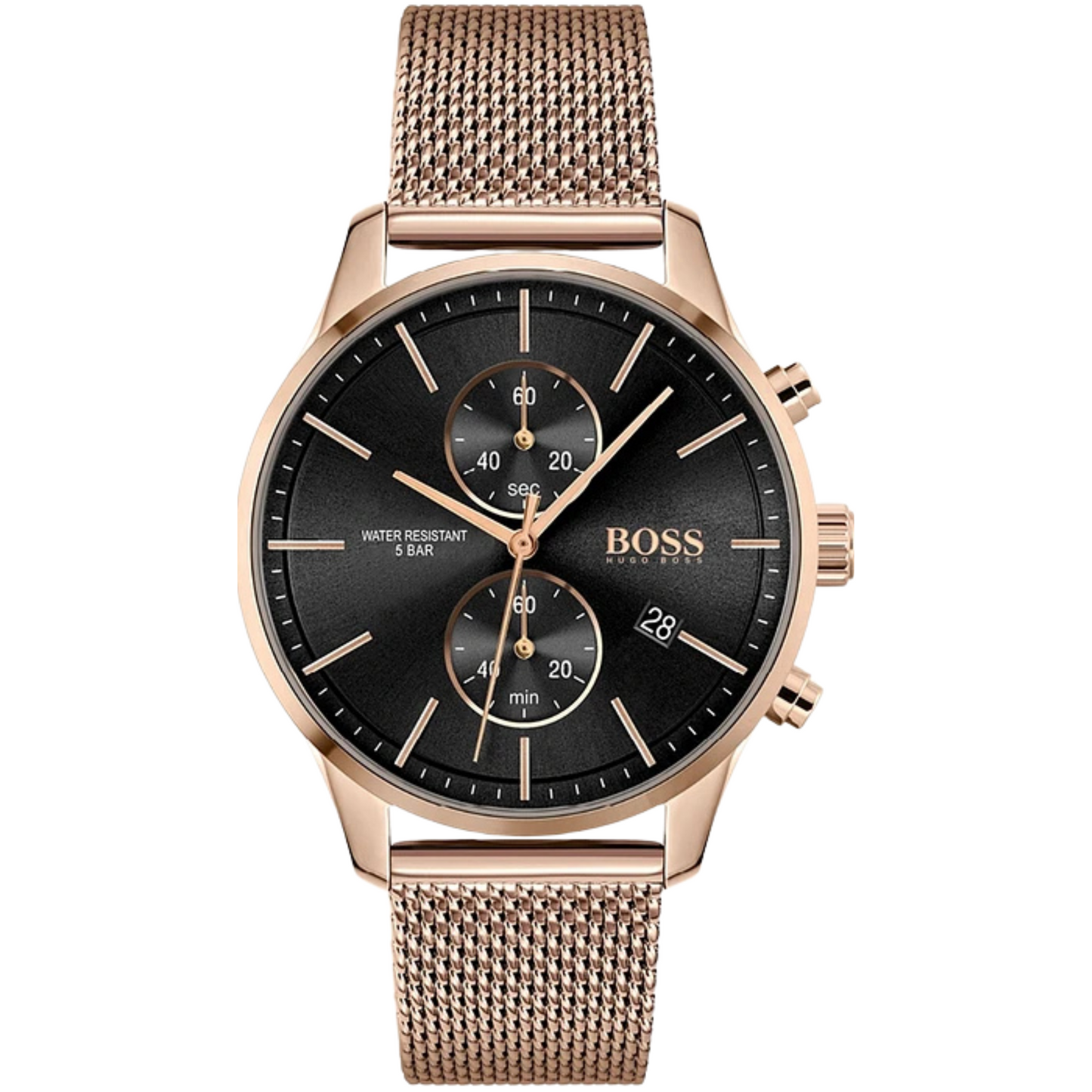 Hugo Boss ASSOCIATE Mesh Chain Rose Gold Black Dial Watch for Men-  HB1513806