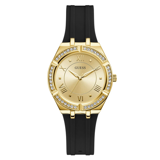 Guess Black Rubber Strap Gold glitz cosmo Ladies Watch- GW0034L1