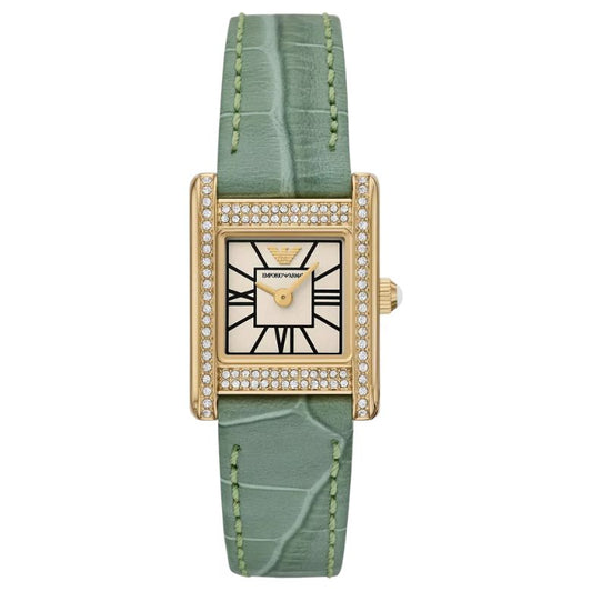 Emporio Armani Two-Hand Green Leather White Dial Ladies Watch - AR11661