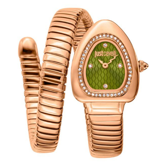 Just Cavalli Signature Snake GREEN Dial Ladies Watch -  JC1L249M0045