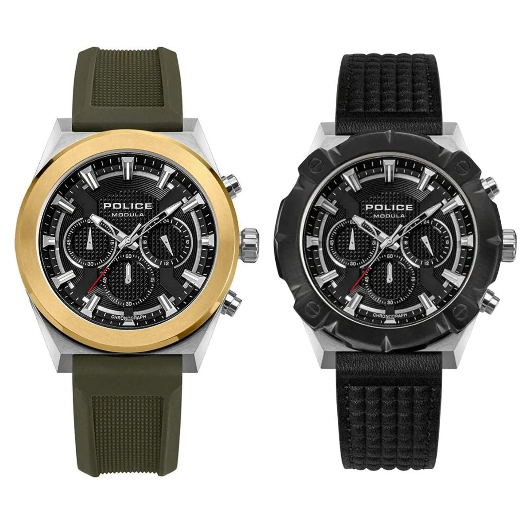 Police Modula 1.0 Customizable set with 2 straps and 2 bezels Black Dial Men's Watch - PEWGC00923X0