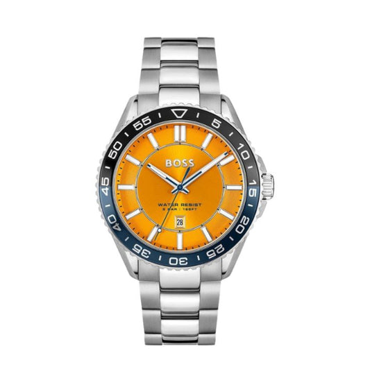 Hugo Boss Runner 3H Orange Dial Silver Steel Strap Men's Watch - 1514206