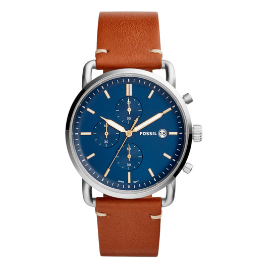 Fossil The Commuter Blue Dial Brown Leather Strap Men's Chronograph Watch- FS5401