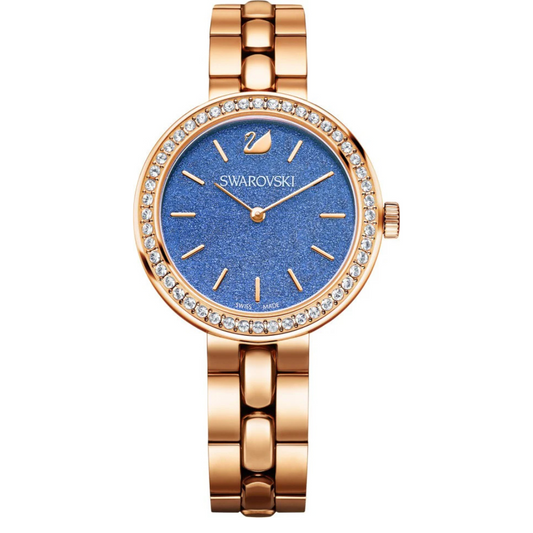 Swarovski Daytime Glittering Rose Gold Blue Dial Ladies Watch- 5182277