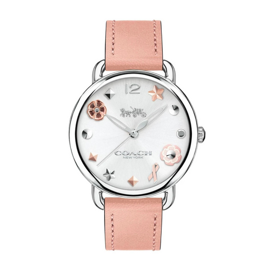 Coach Delancey White Dial Pink Leather Ladies Watch- 14502799