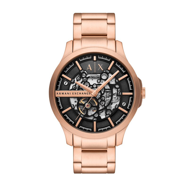 Armani Exchange Rose-Tone Black Skeleton Dial Men's Watch - AX2456