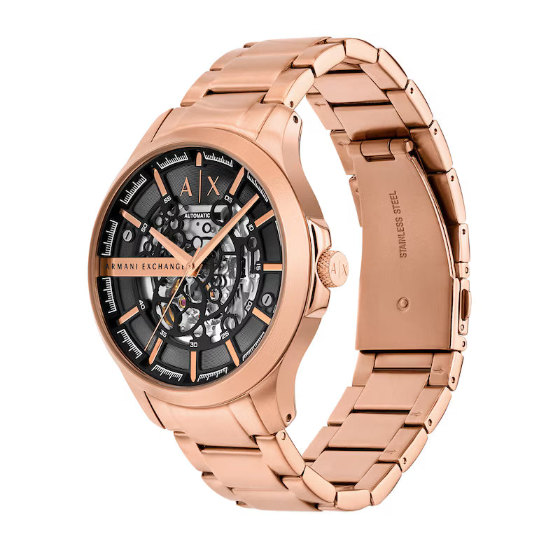 Armani Exchange Rose-Tone Black Skeleton Dial Men's Watch - AX2456