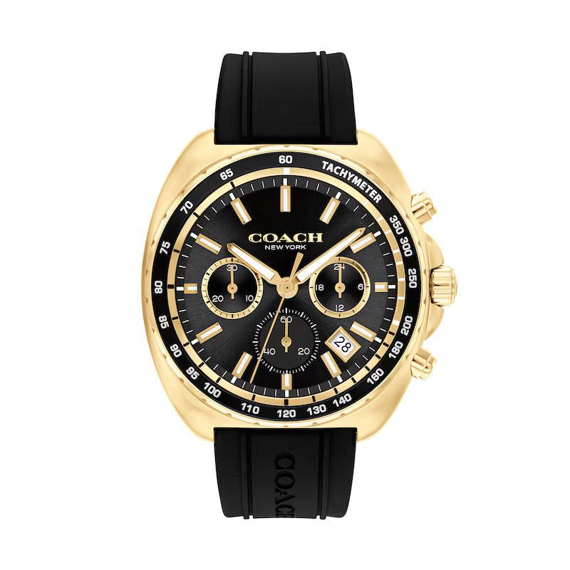 Coach Charter Gold-Tone IP Black Silicone Strap Chronograph Black Dial Men's Watch - 14602708)