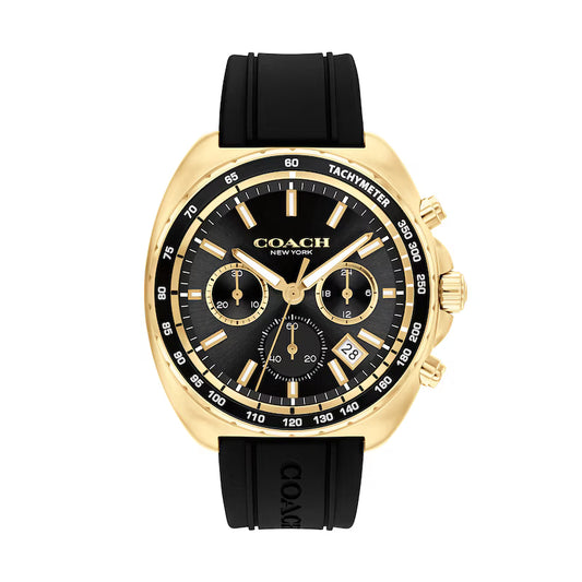 Coach Charter Gold-Tone IP Black Silicone Strap Chronograph Black Dial Men's Watch - 14602708)