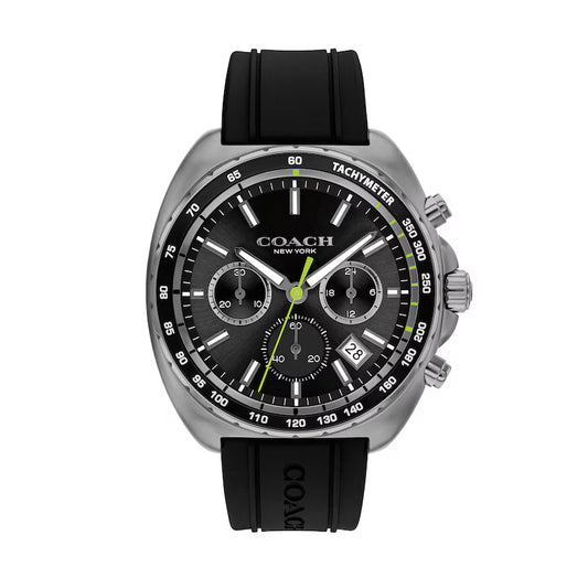 Coach Charter Grey IP Black Silicone Strap Chronograph Black Dial Men's Watch - 14602709