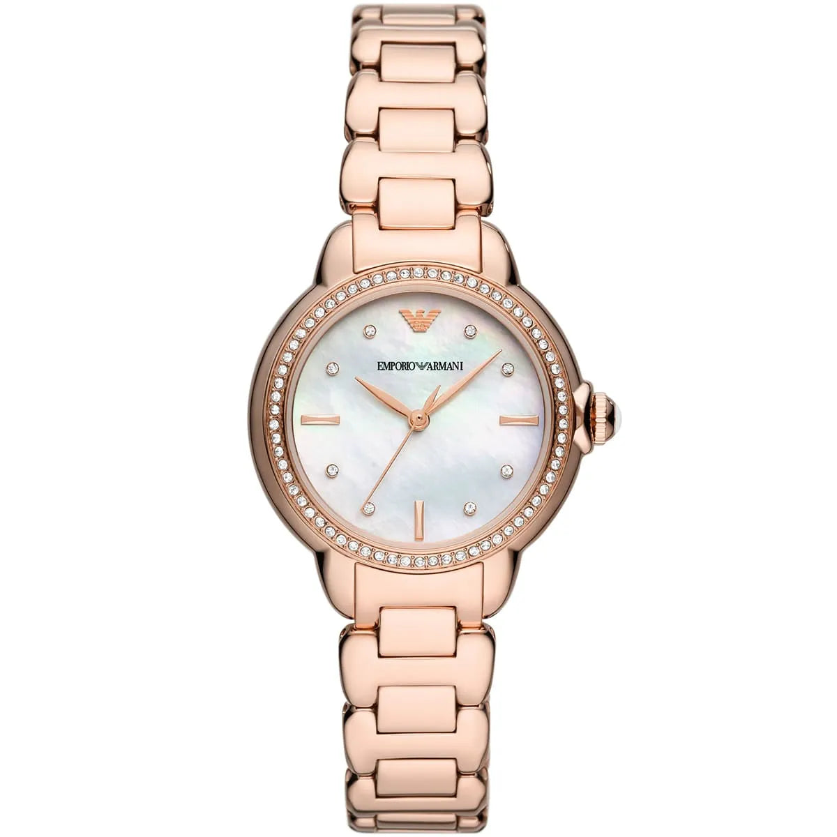 Emporio Armani White Dial Rose Gold Strap Ladies Watch - AR11523
