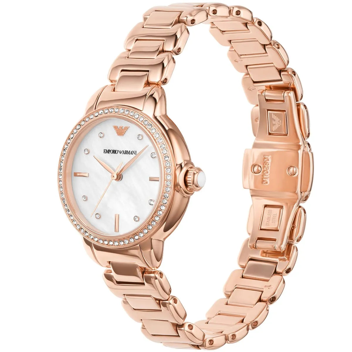Emporio Armani White Dial Rose Gold Strap Ladies Watch - AR11523