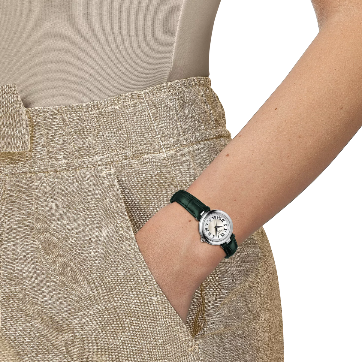 Tissot Bellissima Mother-of-Pearl Dial Green Leather Strap 26mm Ladies Watch - T126.010.16.113.02