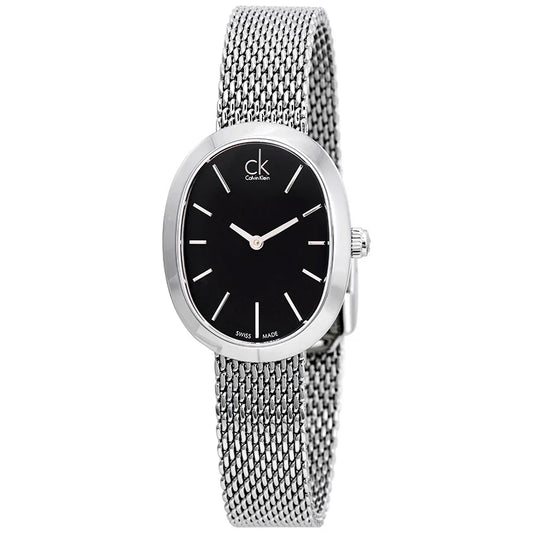 Calvin Klein Incentive Black Dial Silver Mesh Bracelet Ladies Watch - K3P23121