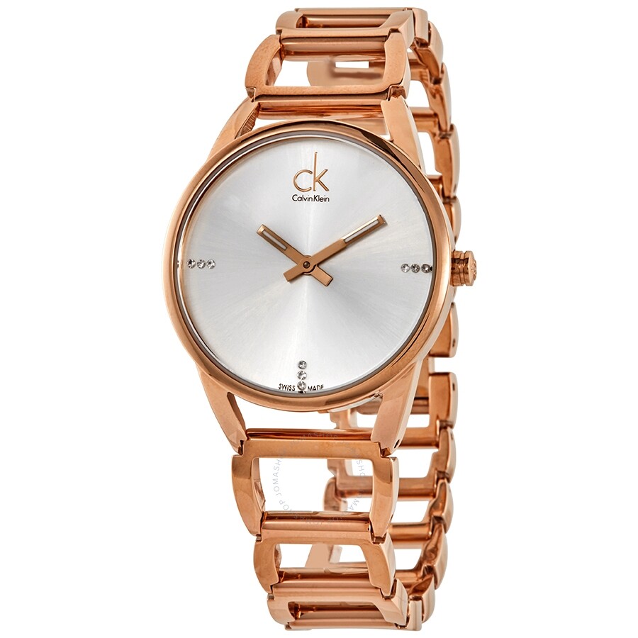 Calvin Klein Stately White Dial Rose Gold Bracelet Ladies Watch- K3G2362W