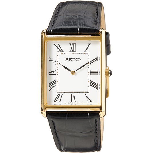 Seiko Tank White Dial Leather Strap Men's Watch - SWR052P1