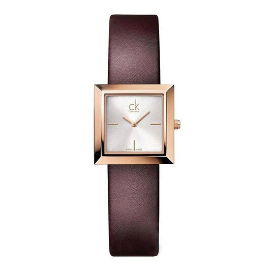 Calvin Klein Mark White Dial Brown Leather Strap Ladies Watch - K3R236G6