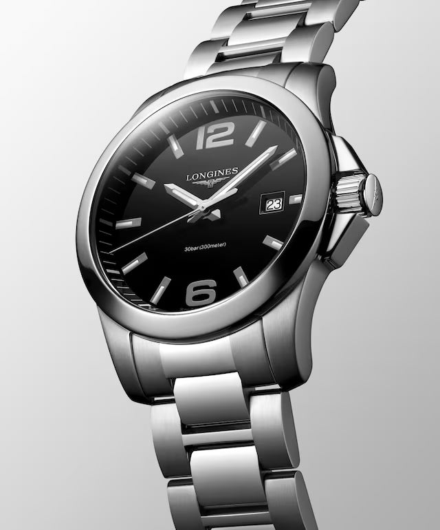 Longines Conquest Black Dial Stainless Steel Bracelet Men's Watch - L37594586