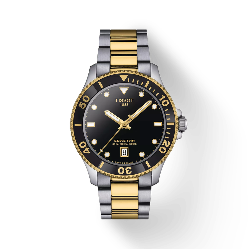 Tissot Seastar 1000 Black Dial 40mm Silver-Yellow Gold Tone Strap Men's Watch - T120.410.22.051.00