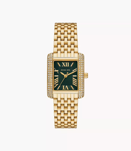 Michael Kors Emery Three Hand Gold Tone Green Dial Ladies Watch- MK4742