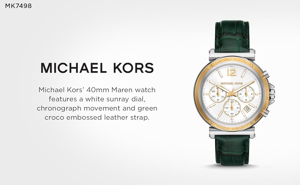 Michael Kors Oversized Maren Silver-Tone and Crocodile Embossed Leather Ladies Watch-MK7498