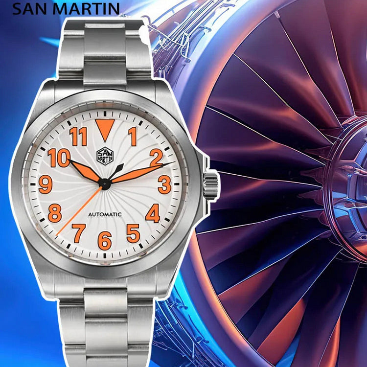 San Martin New Turbine Pilot Stainless Steel Men's Automatic Watch-  SN0132