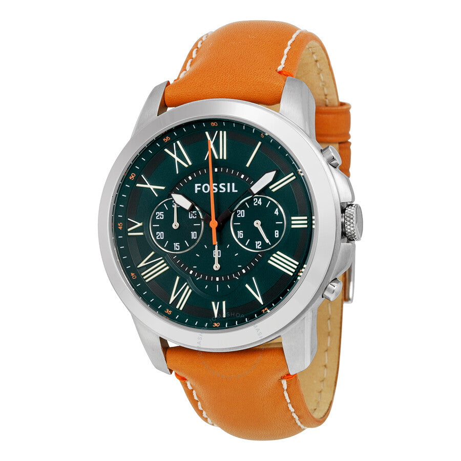 Fossil Grant Chronograph Hunter Green Dial Tan Leather Men's Watch - FS4918
