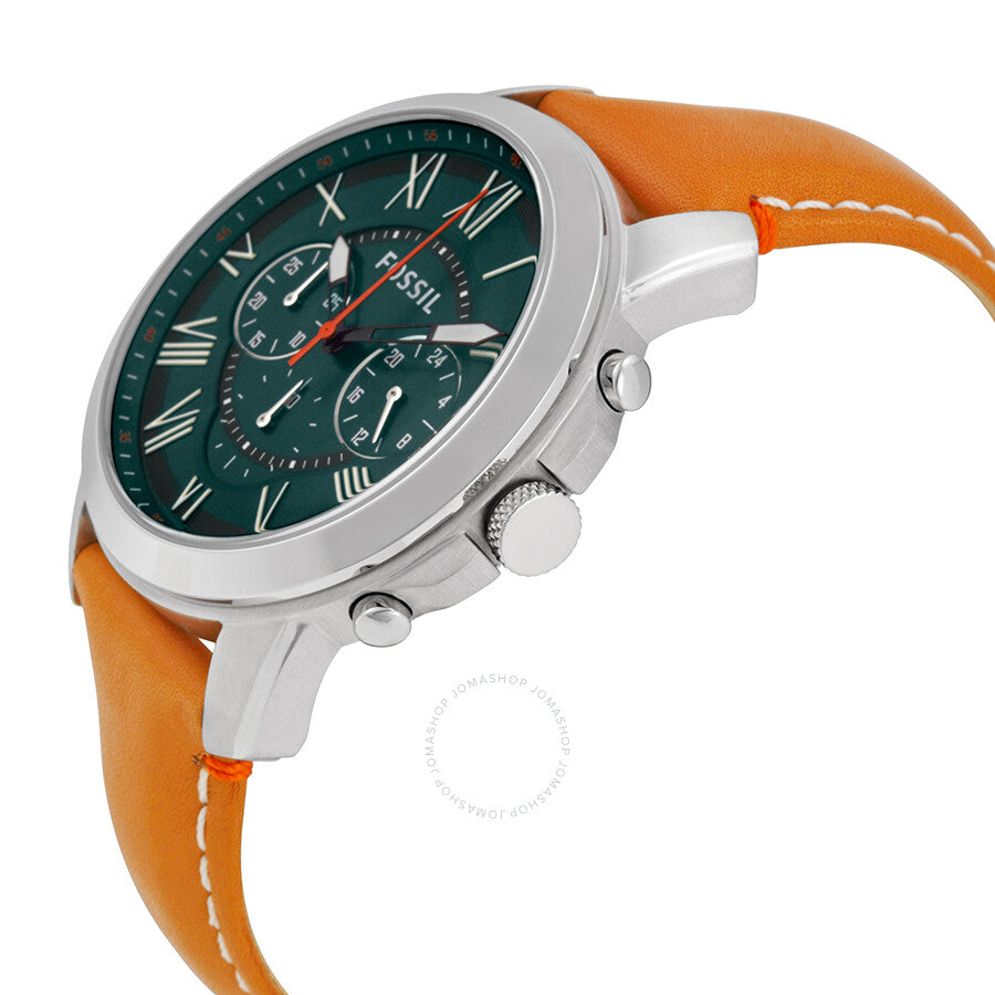 Fossil Grant Chronograph Hunter Green Dial Tan Leather Men's Watch - FS4918