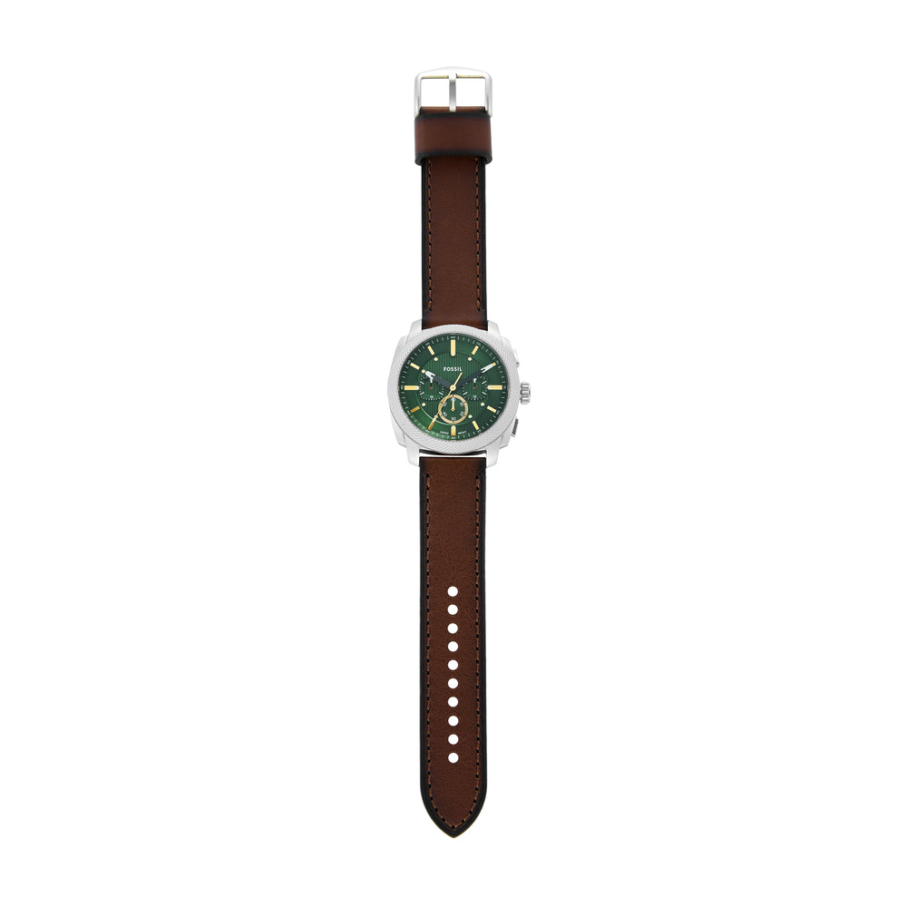 Fossil Machine Green Dial 44mm Chronograph Brown Leather Strap Men's Watch - FS6100