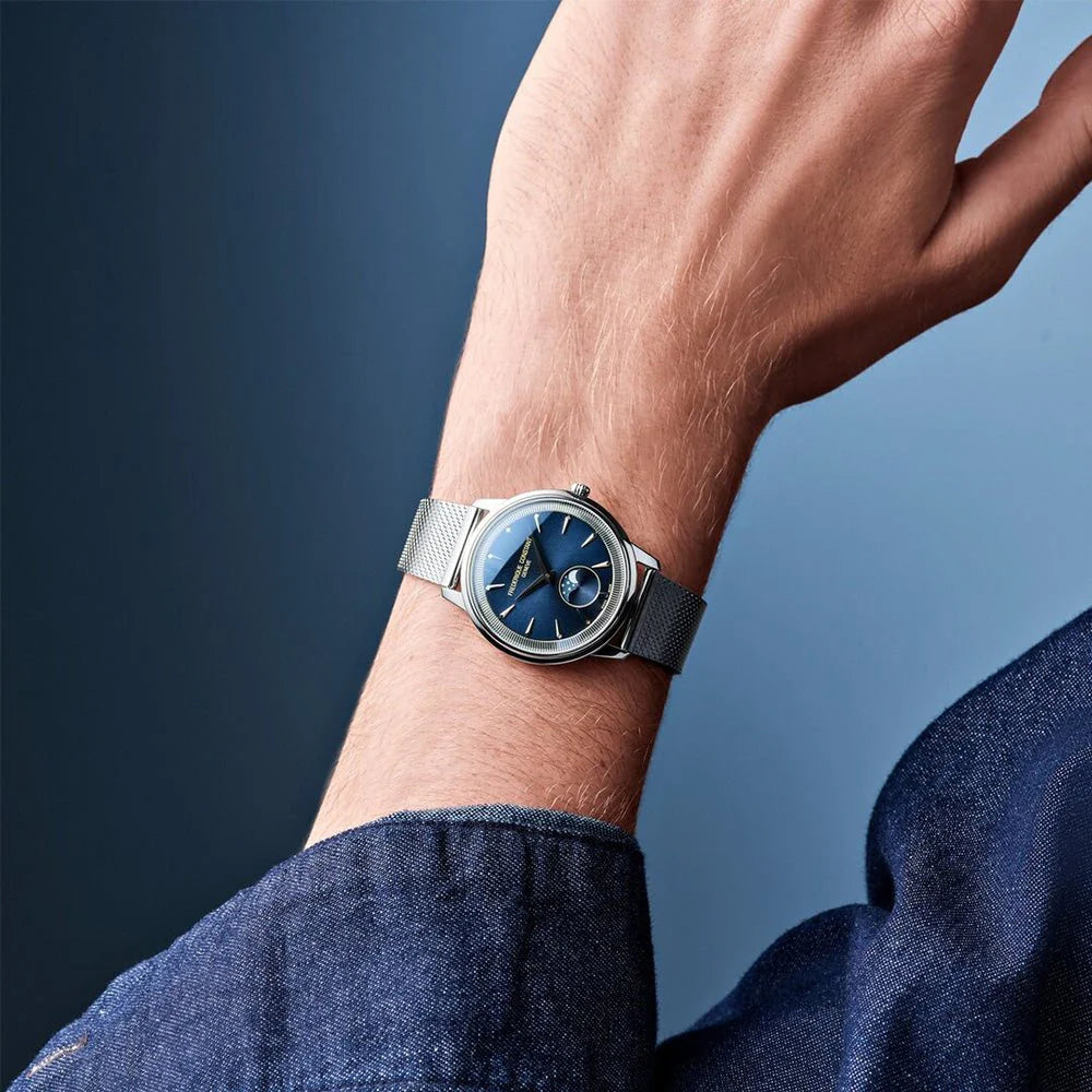 Frederique Constant Classics Moneta Moonphase Blue Dial 37mm Men's Watch - FC-206N3S6B