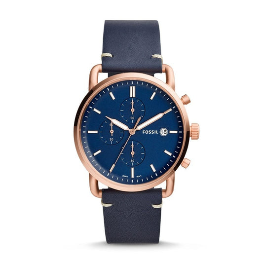 Fossil Commuter Navy Blue Leather Strap Men's Chronograph Watch- FS5404