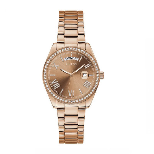 Guess Luna Brown Dial Day Date Ladies Watch- GW0307L3