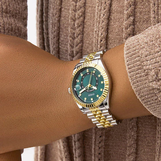 GUESS 2-Tone Multi-function Green Dial Ladies Watch - GW0936L3