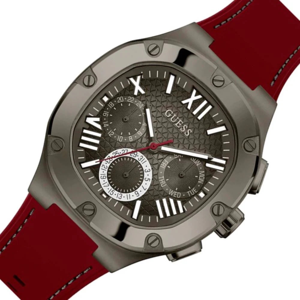 Guess Rubber Strap Gunmetal Men's Multifunction Watch- GW0571G4