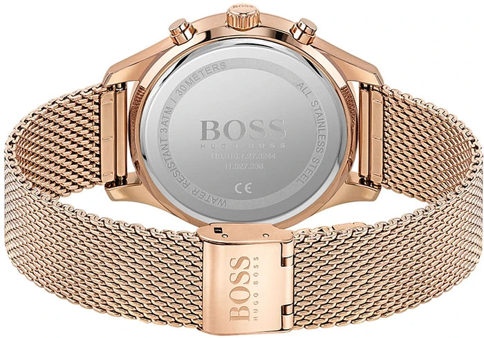 Hugo Boss ASSOCIATE Mesh Chain Rose Gold Black Dial Watch for Men-  HB1513806