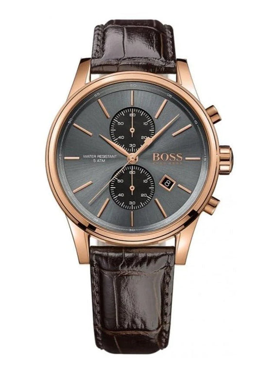 Hugo Boss Jet Grey Dial Brown Leather Strap Men's Watch - 1513281