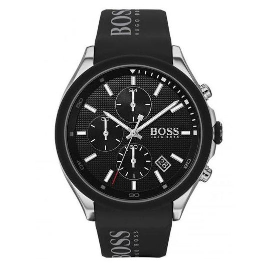 Hugo Boss Velocity Black Dial Black Leather Strap Men's Watch - 1513716