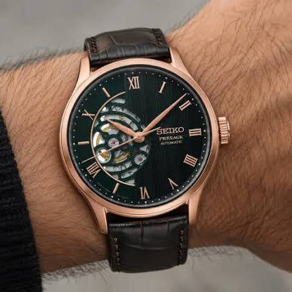 Seiko Presage Japanese Gardens Green Dial 41.8mm Open Heart Men's Watch - HCB007
