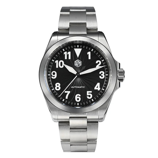 San Martin New Turbine Pilot Stainless Steel Black Dial Men's Watch -SN0132