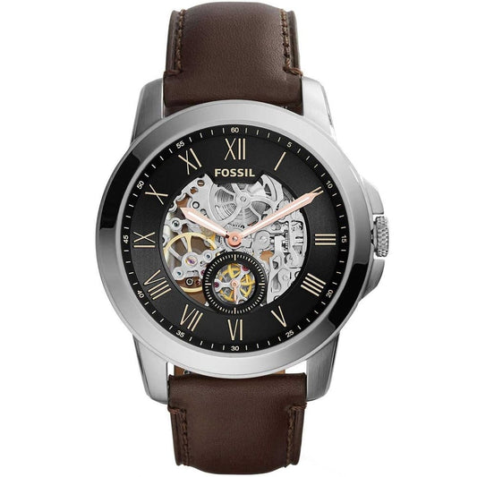 Fossil Grant Skeleton Dial Leather Strap Men's Mechanical Watch- ME3095