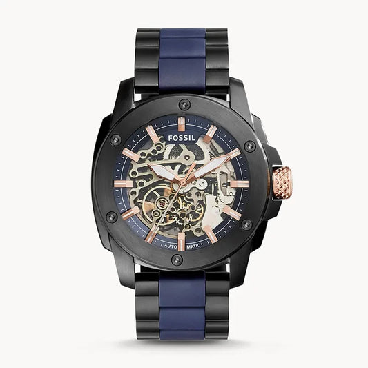 Fossil Skeleton Dial Blue Tone Men's Mechanical Watch- ME3133